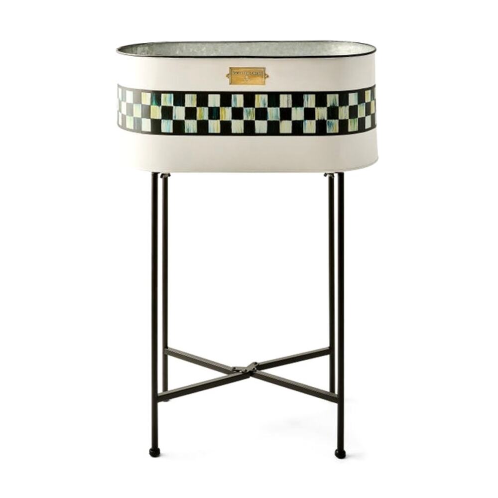 NEW Mackenzie-Childs Spectator Galvanized Checked Standing Planter